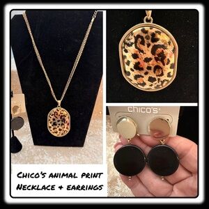 Chico’s Animal Print & Gold Necklace with post earrings